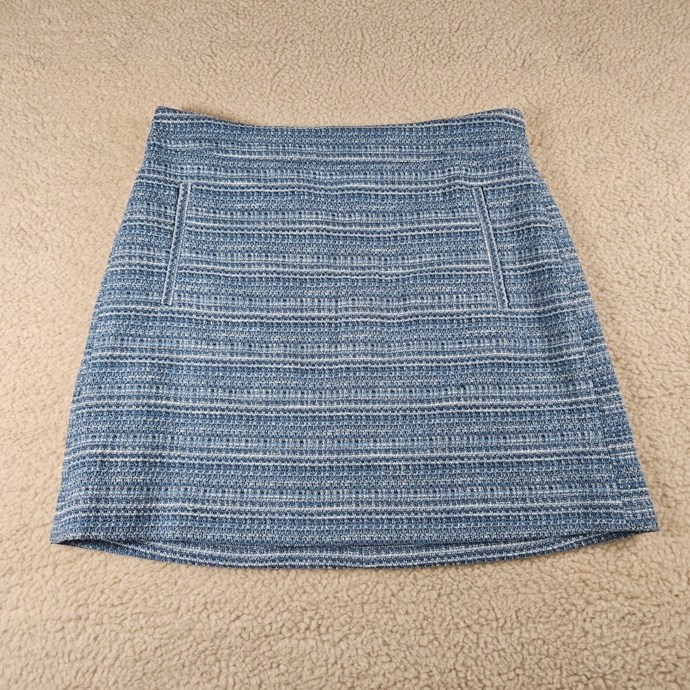 LOFT Tweed Mini Skirt Womens 10 Blue Textured A-Line Front Pockets Preppy Style